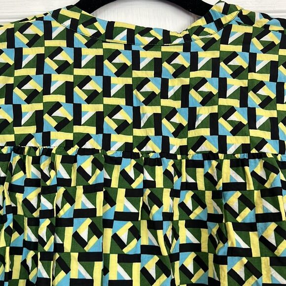 Zara Print Short Dress Long Sleeves Green Yellow V Neck Button Down XS N… - Picture 3 of 11